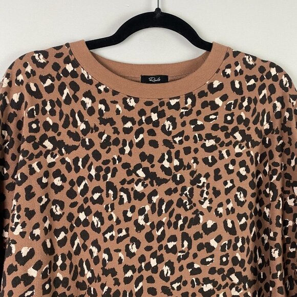Rails Reeves Mountain Leopard Print Raw Hem Sweatshirt Size Medium Brown Crew - Picture 2 of 10
